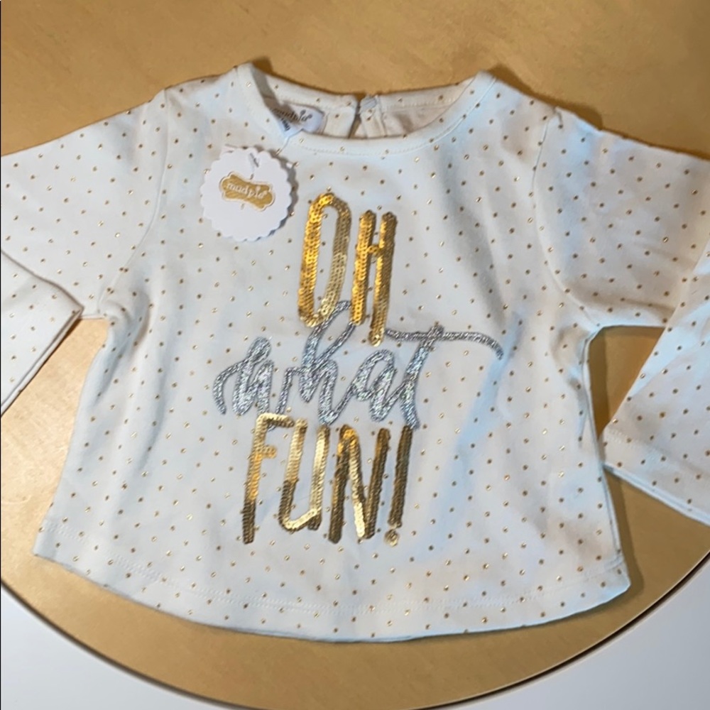 Mudpie gold sequin silver stitch oh what fun shirt
